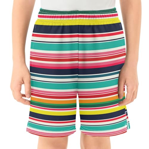Mexican Stripes Colorful Athletic Shorts with Zipper Pockets, Youth Boys Athletic Running Shorts for Summer2