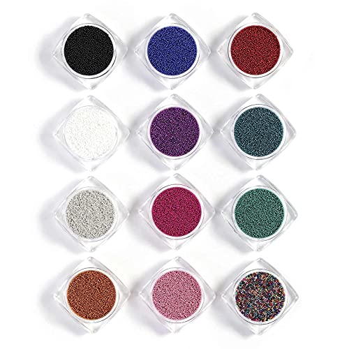 Beadsland Nail Caviar Beads Micro Pixie Caviar Nailart Decoration Mini Micro Glass Nails Beads Set 12 Colors (Metallic)