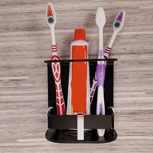 Image of self Adhesive Wall Mounted Acrylic Toothpaste Holder,Toothbrush Stand,Toothpaste Tumbler for Bathroom Organizer Rack for Home(Small Black Acrylic) (Small Black)
