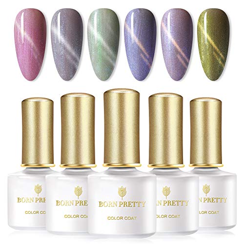 BORN PRETTY 6Pcs Magnetic Gel Nail Polish Set, Nail Art Cat Eye Pearl Effect Gel Nail, Fun Polish, New Arrival Gel Polish kit, 6ml (6)