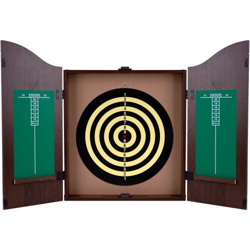 Trademark Poker Dartboard Set – 18" Self-Healing Paper Wound Fiber – Realistic Walnut Finish Cabinet – 6 Pcs. Steel Tip Darts, Multicolor, (574132Tcr) #TOP1