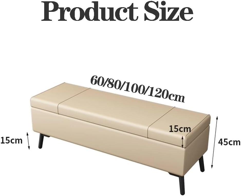 MEHWSUR Faux Leather Ottoman Storage Bench Stool with Storage,Upholstered Bedroom Bench for End of Bed,Extra Long Storage Bench for Bedroom and Living Room (Color : White, Size : 60CM)