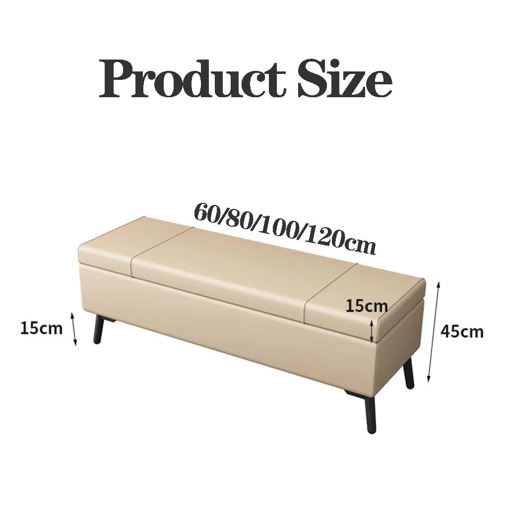 Pouf extra lungo in finta pelle con contenitore rettangolare per soggiorno e camera da letto, grande poggiapiedi con gambe in metallo robusto