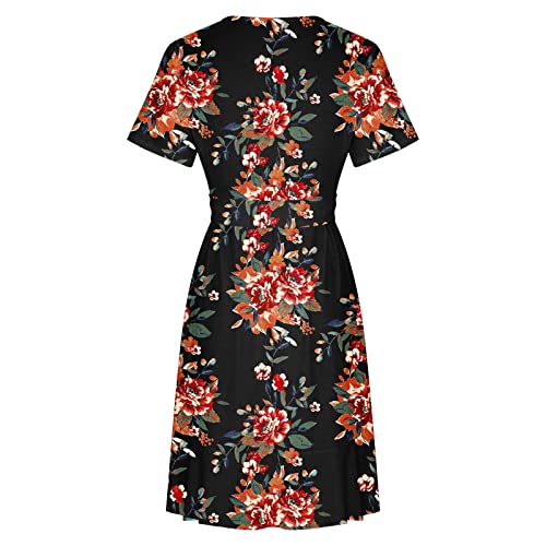 Midi Dresses For Women, Midi Summer Dresses Women Sexy Dresses 2023 Ladies Dresses Casual Fashion Spring And Printing Irregularity Short Sleeve Belt Tunic Dresses Plus Size Sun (Xl, 2-Wine) #TOP3