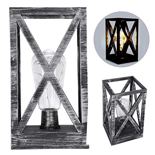 Linterna de viento con luz LED de pilas y farol de madera artesanal 6
