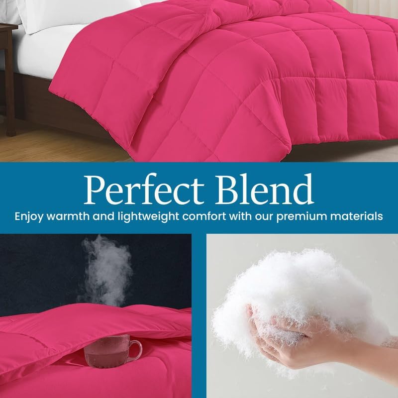 Comforter 100% Pima Cotton 600 TC, 300 GSM Premium Luxury All Season 1PC Comforter, Ultra Soft Breathable Quilted Bedding – Extra Large (120 x 120 Inches), Hot Pink
