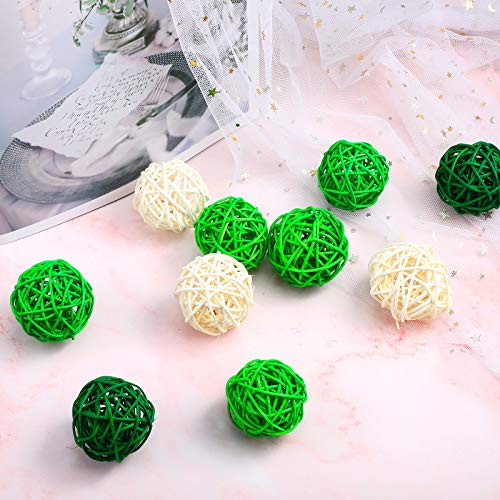 Jetec 15 Pieces St. Patrick's Day Decorative Orbs 1.8 Inch Wicker Rattan Balls Wicker Ball Vase Filler For Valentine Wedding Dating Table Banquet Decor (Green, Light Green, Dark Green, White) #TOP5