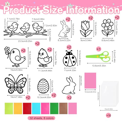 CPKONUUIP 26 Stück Basteln Frühling Ostern Kinder, Fensterbilder Ostern Bastelset, Basteln Fensterbild Kinder, Vögel, Küken, Schmetterlinge, Kaninchen, Osterei für DiY Fenster Deko Buntglas-Effekt