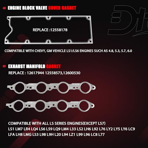 Image of LS Gasket Set, Cylinder Head Gasket Set Kit Compatible with GM Chevy GMC Vehicle 1999-2010 4.8L, 5.3L, 5.7L, 6.0L LS1 LS6 LQ4 LQ9 Engine, Silverado 1500 2500 Replaces# 12633904, 12558177, BTR73450