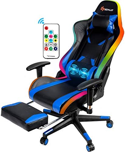 POWERSTONE RGB Gaming Chair with Footrest – Ergonomic Excessive Again PC Gaming Chair Therapeutic massage Lumbar Adjustable Armrest Peak Swivel Racing Chair PU Leather-based Laptop Chairs, Blue