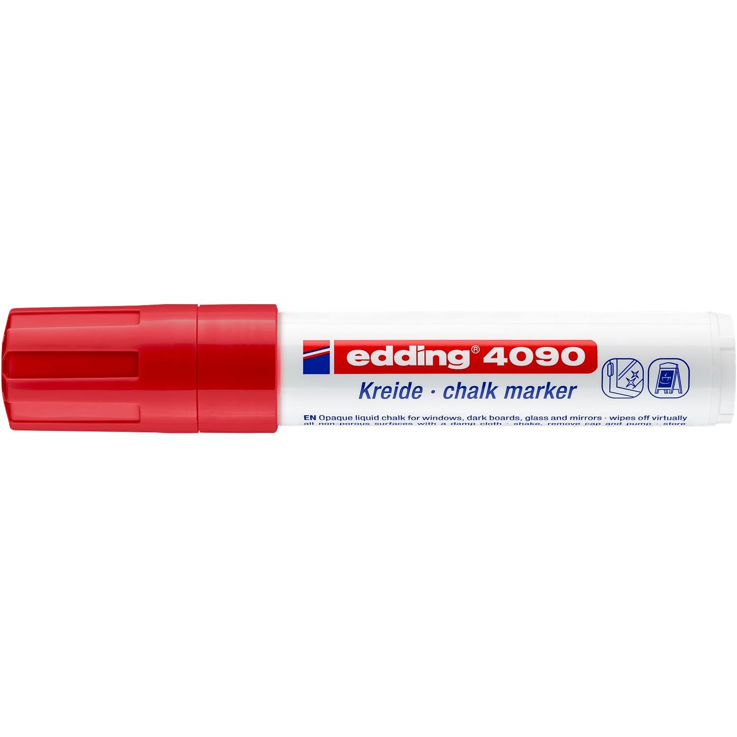 Edding Set mit 6 flüssigen Kreidemarkern 4090, Glas, Fenster, Schiefer, Rot, abgeschrägte Spitze, 4 – 15 mm