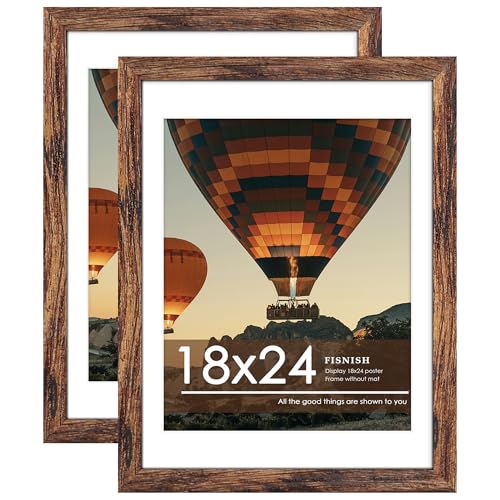 Fisnish 18x24 Picture Frame Brown 2 Pack, Display Pictures 16x20 with Mat or 18 x 24 Without Mat, Classic Poster Frame for Horizontal or Vertical Wall Mounting