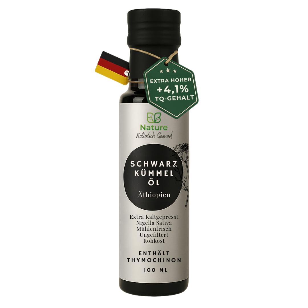 Aceite de comino negro sin filtrar, prensado en frío, aceite Nigella Sativa rico en THYMOCHINON – 100% natural – Garantía de frescura: fresco directamente de nuestro molino de aceite | E.B. Nature