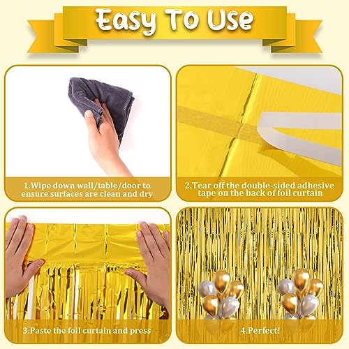 Image of Voircoloria 2 Pack Gold Foil Fringe Backdrop Curtains, Tinsel Streamers Birthday Party Decorations, Fringe Backdrop for Graduation, Baby Shower, Gender Reveal, Disco Party