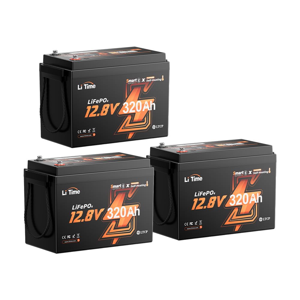 LiTime 12V 320Ah Mini Self-Heating LiFePO4 Battery for RV Solar-3Pack