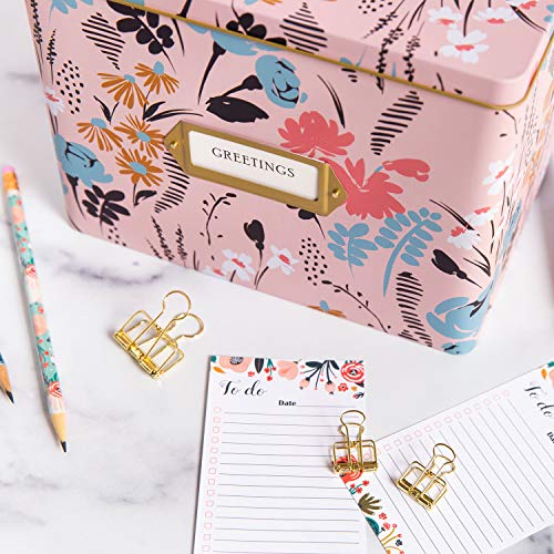 Jot & Mark Greeting Card Organizer Box Set | Decorative Recipe Tin Box, Tab Dividers, Matching Greeting Cards and Envelopes