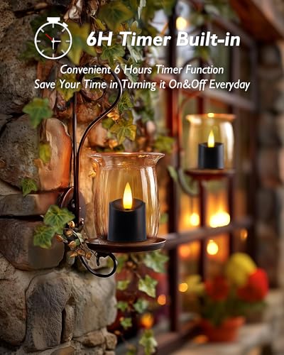 Image of Homemory 12Pack Timer Black Tea Lights Candles Battery Operated, Long Lasting Flameless LED Votive Candles, for Halloween Decorations, Theme Party, Table Decor-Black Base