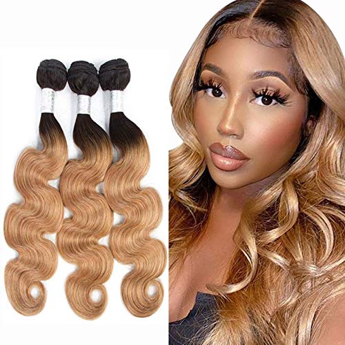 Brazilian Body Weaves Human Hair 3 Bundles Ombre Hair Extension 300g Honey Blond Hair Bundles Color #1B 27 Hair Long 22 24 26 inches
