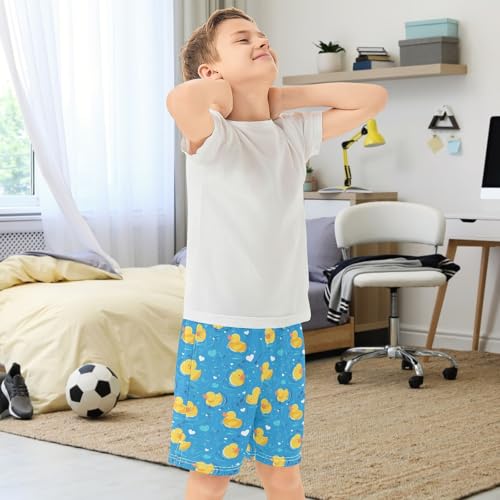 Boys Athletic Shorts with Pockets Yellow Duck Poor Running Basketball Shorts for Youth Elastic Waist Size 7-83