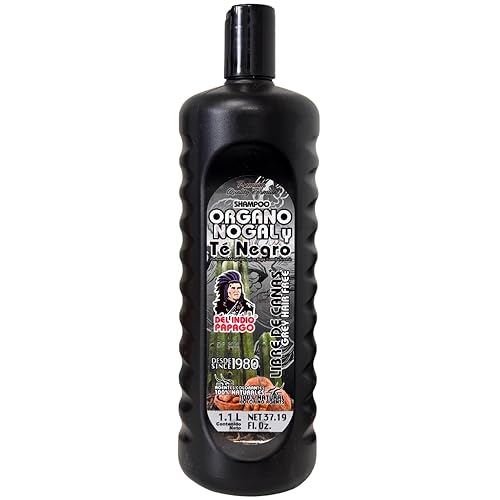 Del Indio Papago Organo Nogal y Té Negro Shampoo 1.1L - Champú de hierbas de nogal negro y té negro para cabello de aspecto oscuro - Fórmula de