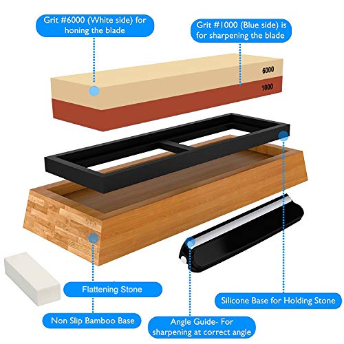 Premium Sharpening Stone Knife Sharpener Best Japanese Whetstone 1000/6000 Grit Wet Stone Kit for Kitchen Kamikoto Knives - Thumbnail 2