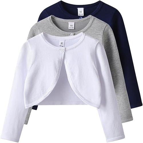 Vivobiniya Baby Girls' Knit Long Sleeve One Button Closure Bolero Shrug AC Room Essential Layering Over Dresses(White,3-4T)