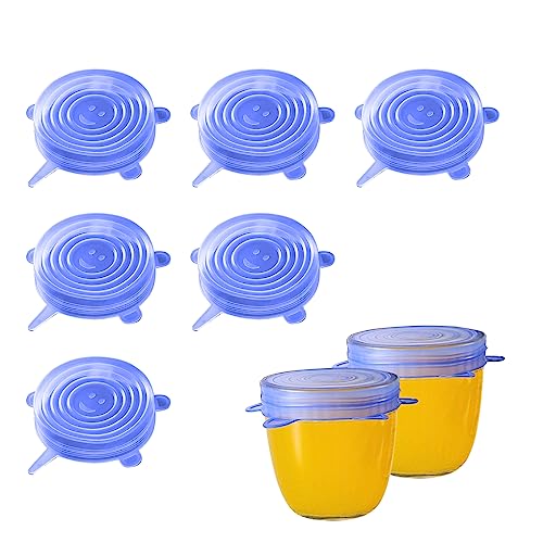 Hyakoz 6 Piezas Azul Tapas de Silicona Ajustables Ecologicas Reutilizable Sin BPA Duradero Tapas Silicona Ajustables Cocina para Tapa Cuencos, Tazas, Vasos, Refrigerador, Lavavajillas