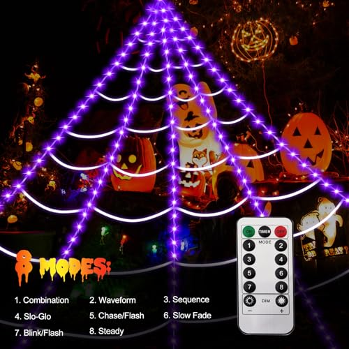 Spider Webs Halloween Decorations,16.4Ft 8Modes Super Bright 250LED Halloween Lights with Remote Control,49'' Giant Super-Realistic Spider,Outdoor Decorations for Yard,Outside - image 5