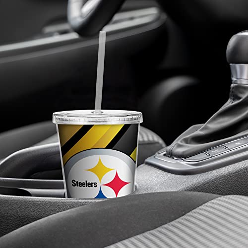 Image of Rico Industries NFL Football 16oz Clear Tumbler W /Straw for NFL Fans