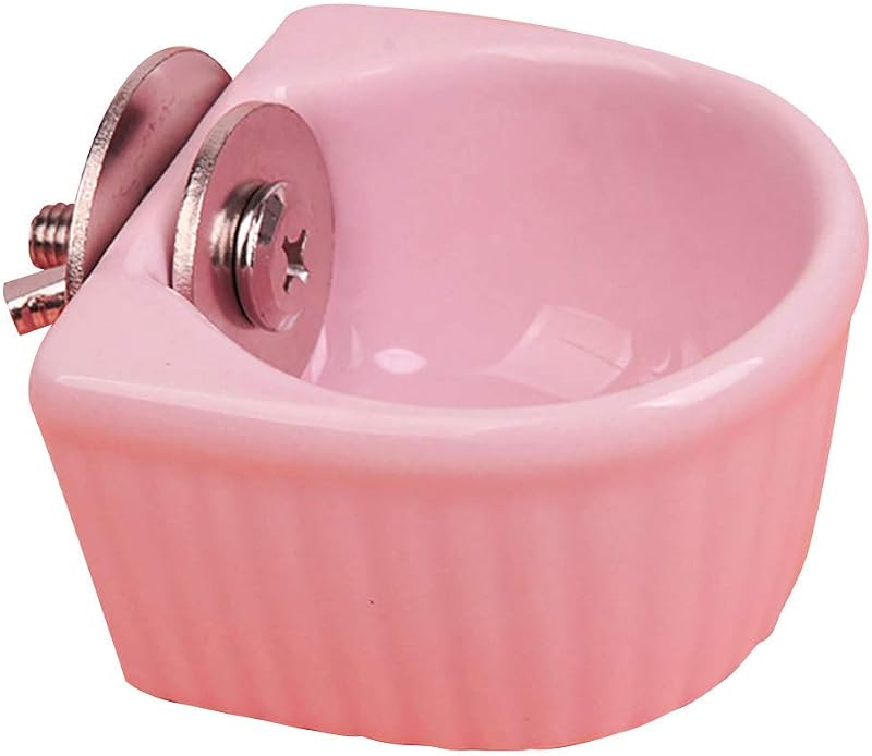 Small Animals Bowl, Detachable Cage Feeder Pet Ceramic Water & Food Feeder, Small Animal Supplies for Rabbit Parrot Squirrels Chinchilla Hamster Ferret (Pink, S)
