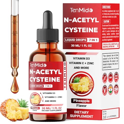 7in1 Nac Supplement N-Acetyl Cysteine Liquid Drops with Quercetin, Trans-Resveratrol, Black Pepper, Vitamin D3, Vitamin C, and ZinC - 30ml 1 Fl Oz