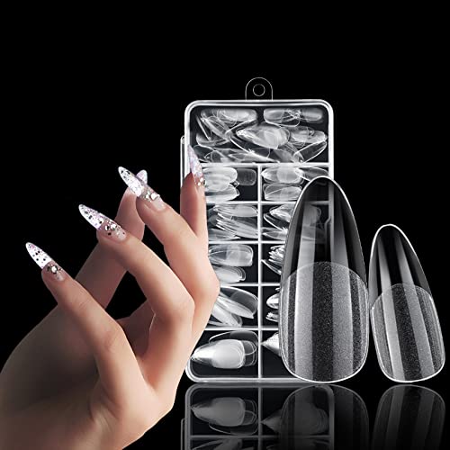 Jaimela 240 Stück Acryl Tips für Gelnägel Künstlich Nagelspitzen Falsche Nagel Nageltips Französisch, Mandel Tips für Nägel Full Cover Almond Nail Tips für Nagelstudios und DIY-Nagelkunst, 12 Größen