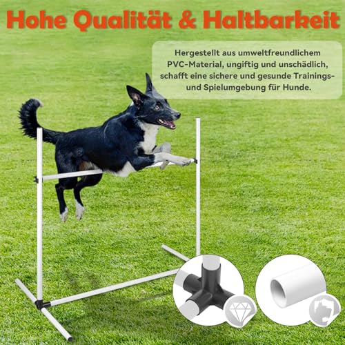 ORHEYA Agility Set Hunde Hürdenset Slalom Stangen Agility Ausrüstung für Hundetraining mit 4 x Hürden Höhenverstellbar, 104x70x101cm, Weiß