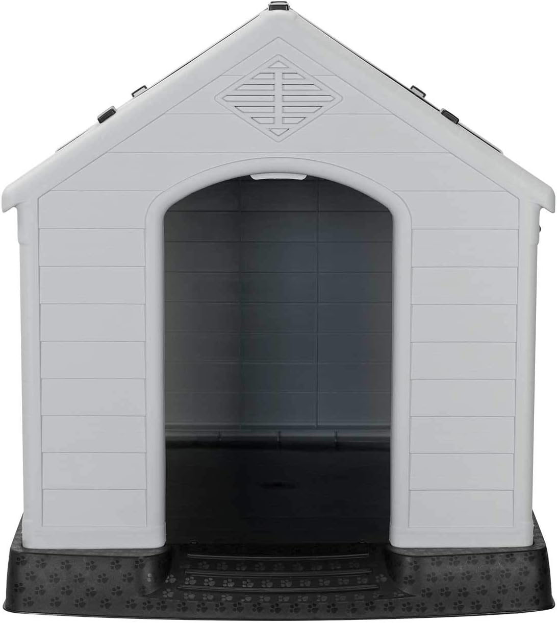 Aqpet Cuccia per Cani in Plastica per Esterno Interno Casa Giardino, Impermeabile con Pavimento Rialzato, per Cani Taglia Media 87 x 78 x 81 H, Grigio