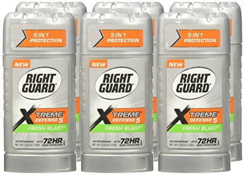 Right Guard Xtreme Defense Antiperspirant Deodorant Invisible Solid Stick, Fresh Blast, 2.6 Ounce , 6 Count (Pack of 1)