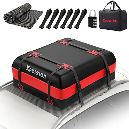 Foldable Roof Box, 15 Cubic Feet Luggage Box for Travel and Luggage Transport, Cars, Vans, SUVs, 425 Litre Waterproof Roof Bags with Secure Door Hooks, Zip Lock, Storage Bag