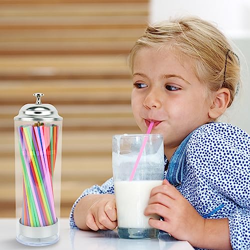 1 PC Straw Dispenser Holder, Straw Storage, Drinking Retro Straw Dispenser Party Stainless Steel Holder with Lid for Counter Straw Dispenser(Transparent-8x27cm) - Thumbnail 2