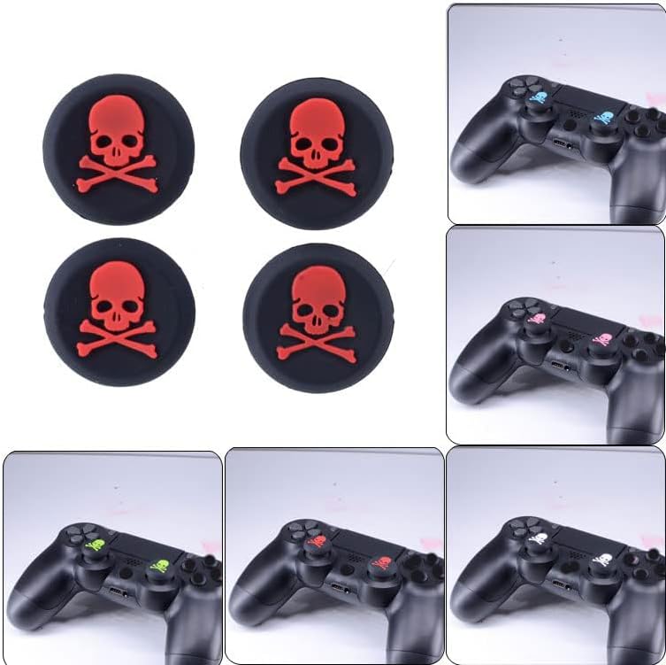 4PCS Skull Silicone Thumb Stick Grip Cap Joystick Thumbsticks Caps Cover for PS4 PS3 Xbox One PS2 Xbox 360 Game Controllers Replacement (Red White) image 4
