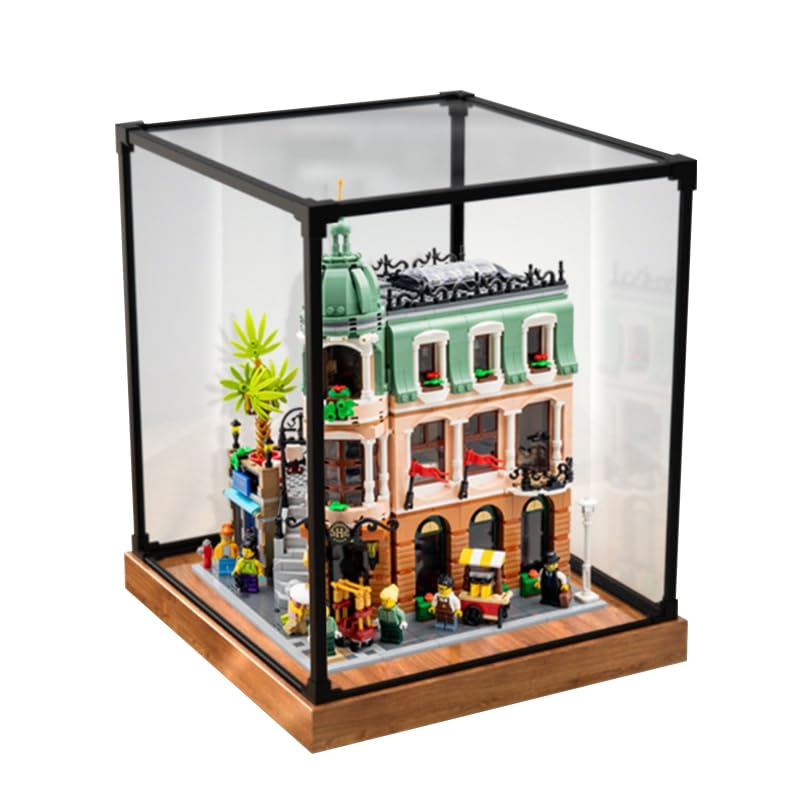 Acrylic Display Case for Le-go 10297 Compatible with Boutique Hotel Building Block Model Transparent Display Box Gift(Display Case Only, Without Model) (Wood Bottom)