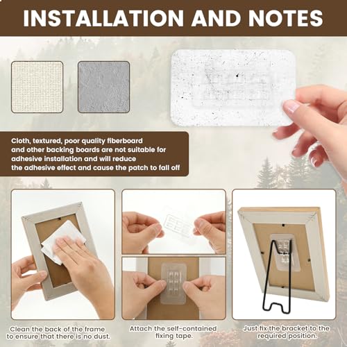 6 Stück Bilderrahmen Halterung mit Selbstklebend, Bilderhaken auch Stand Stehend Metall Tabletop Fotorahmen Halterung für Jede Photo Frame Staffelei