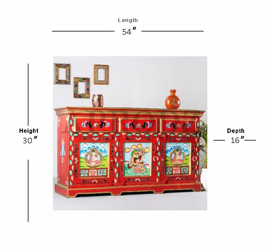 Image of APRODZ Wooden Handpainted Multipurpose Sideboard Storage Cabinet for Home (Multicolor)