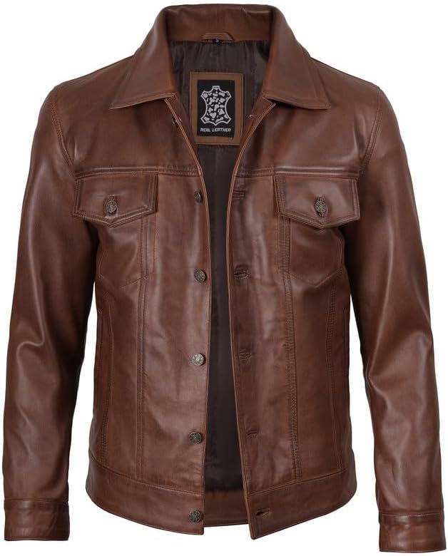 Decrum Leather Jacket For Men - Real Lambskin Vintage Trucker Mens Leather Jackets - Image 2