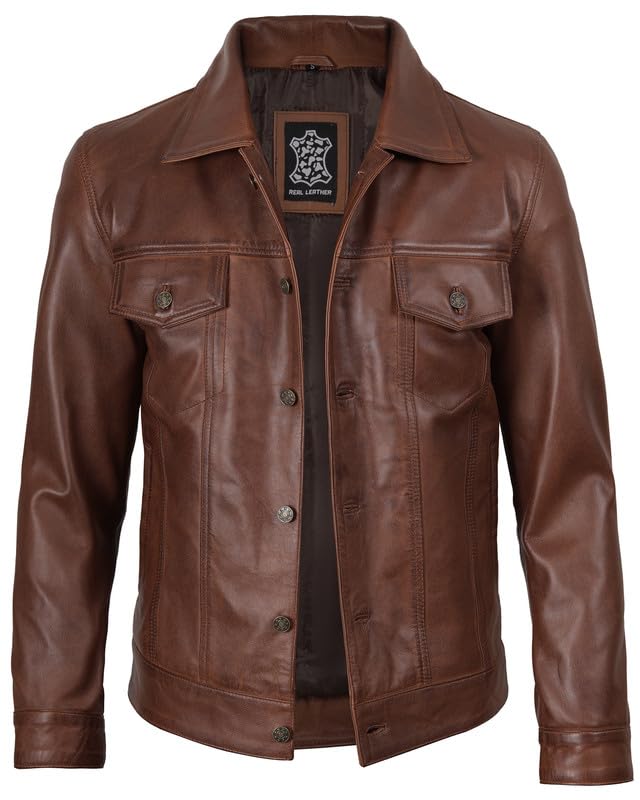Decrum Leather Jacket For Men - Real Lambskin Vintage Trucker Mens Leather Jackets2