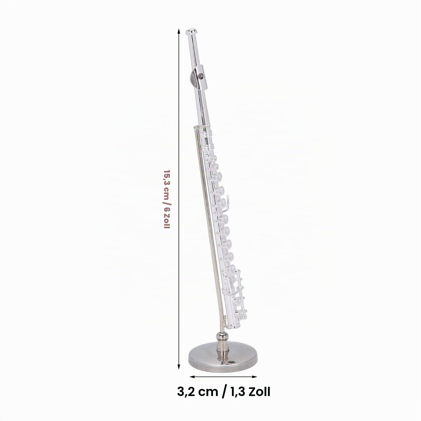 Miniaturflöte mit Ständer, Kupfer Miniaturflöte Flöte Musikinstrument, Mini Flöte Modell mit Ständer und Koffer für Instrumentenmodell Zubehör Geschenk Musikliebhaber