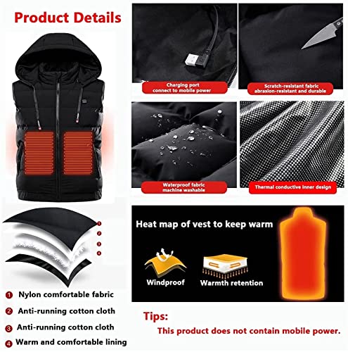 Chaleco de carga USB calentado para mujer MU en vellón negro talla XL 6
