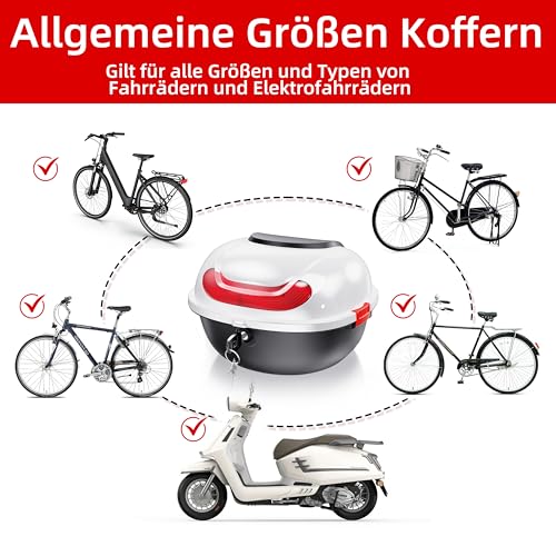 Mihoho Fahrradkoffer für alle Gepäckträger, abschließbare wasserdichte Fahrradbox | Helmkoffer | Gepäckträger Koffer | Helmbox | Fahrradgepäckträger Box (Weiß)