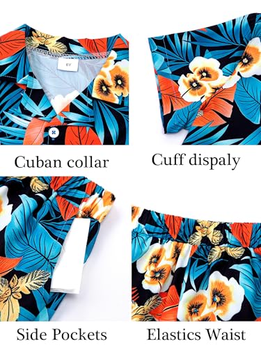 Image of DAXIANG Boys 2 Piece Hawaiian Outfit Summer Button Down Shirt and Pocket Short Sets Beach Vacation Clothes for Kid Size 3-10