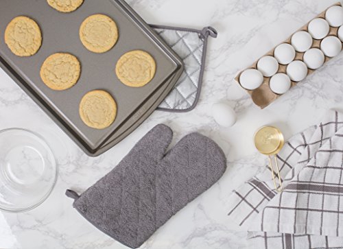 DII Basic Terry Collection 100% Cotton Quilted, Oven Mitt, Gray, 2 Piece