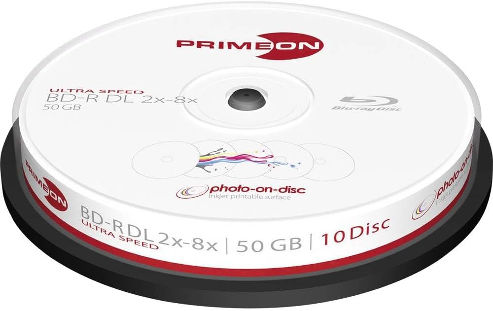 PRIMEON BD-R DL 50GB/2-8x Cakebox (10 Disc), photo-on-disc Surface, Inkjet Fullsize Printable