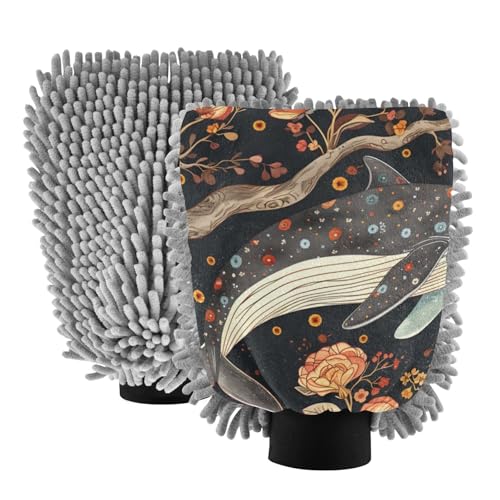 IOACIY Absorbent Microfiber Car Wash Drying Mitts, 2 Pack, Scratch-Free & Lint-Free, Rich Foam, Highly Absorbent, Double Sided, Wash Mitt Perfect for Car Washing, L, Whale (2)